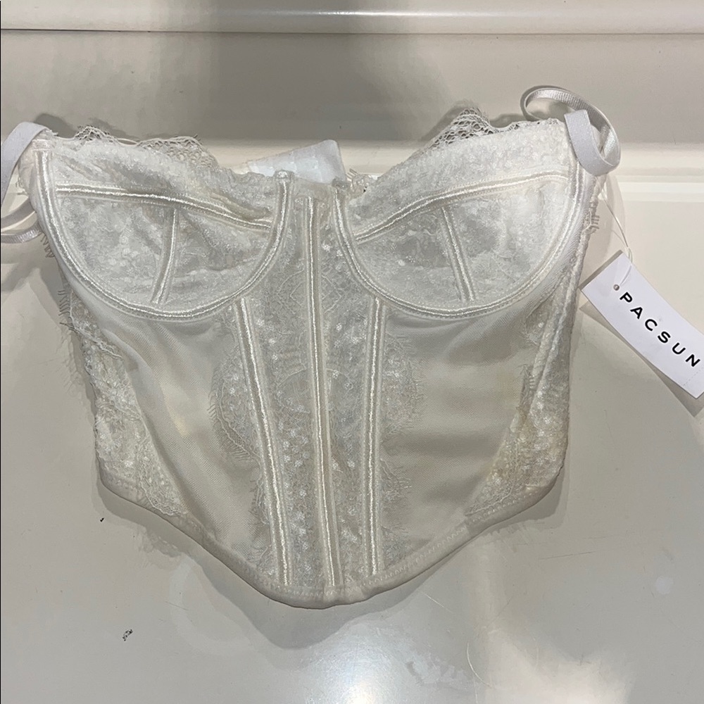 PacSun White Lace Bra with Boning Details